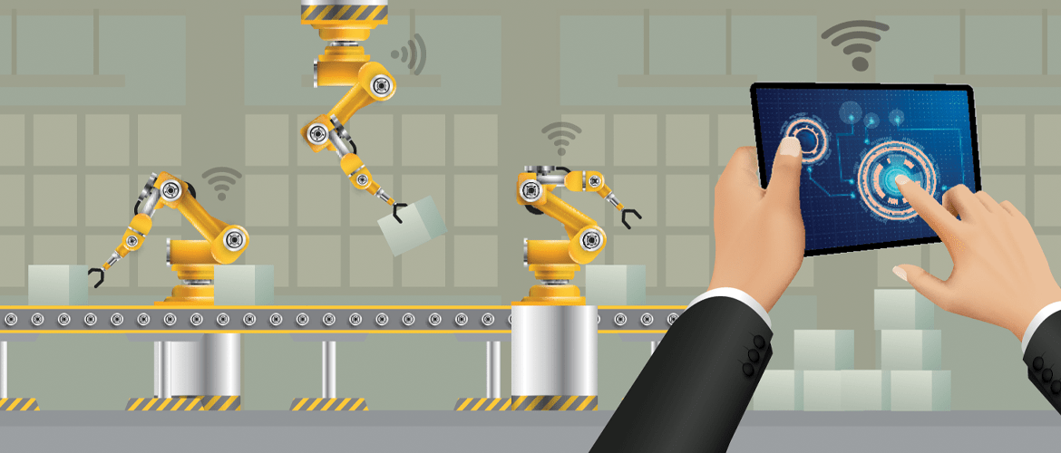 Manufacturing assembly line being controlled from a mobile device