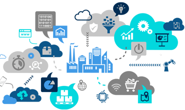 Manufacturing plant with Big Data & quality icons