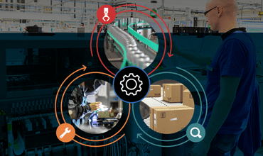 Intersecting circles with factory images inside circles