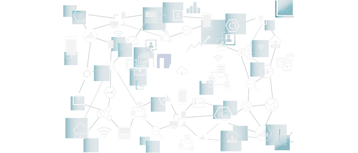 IIoT avec des icones de portable, du cloud, des diagrammes et de personnes