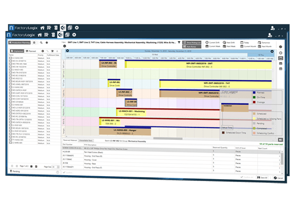 tableau de bord de la fabrication de FactoryLogix avec glisser-déposer