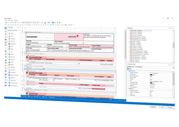 vue d’écran de l’interface de création des rapports