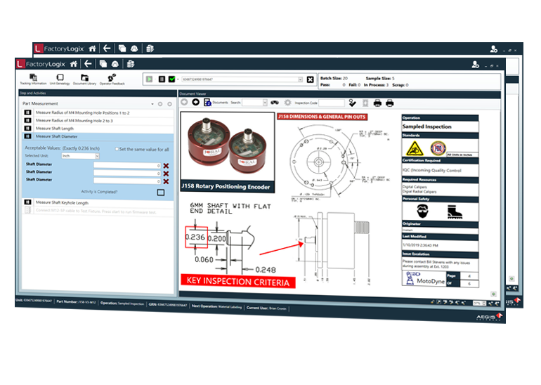 Pantalla de inspección de recibo de materiales de FactoryLogix