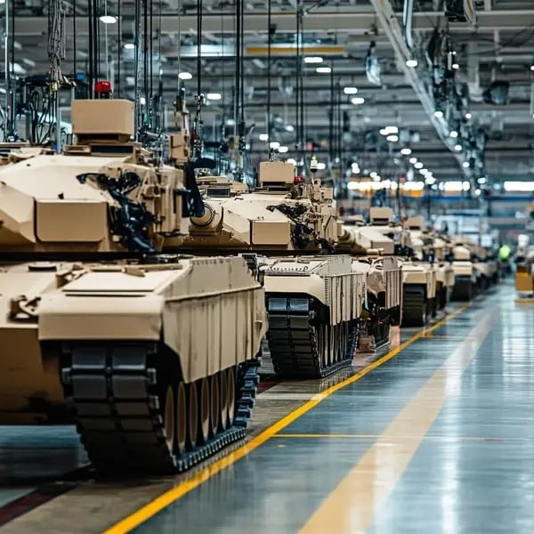 Military tank assembly line